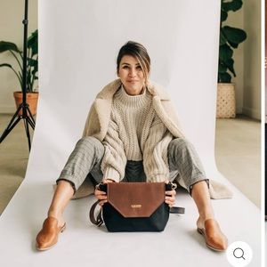 R.Riveter Signature Burgundy Canvas & Black Leather Bag